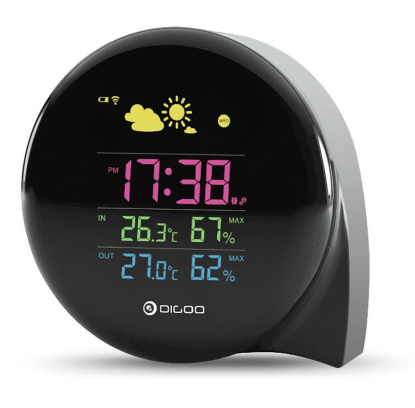 small Q comma weather forecast clock