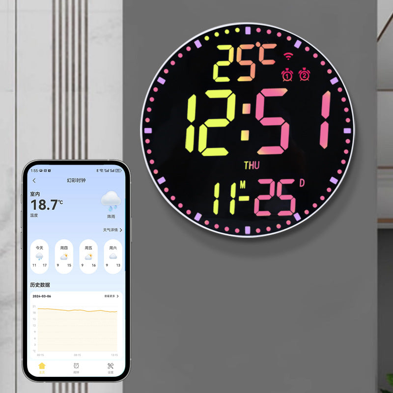 Digital Clock With RGB Color-Changing Wall Clock