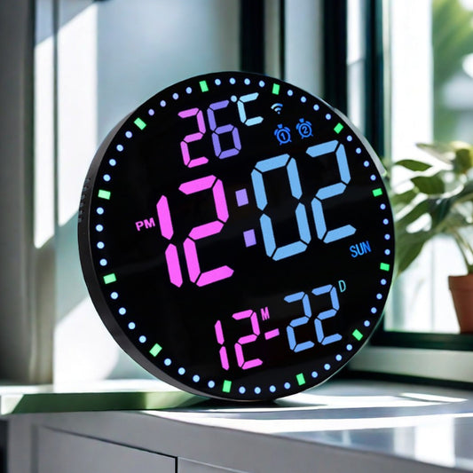 Digital Clock With RGB Color-Changing Wall Clock