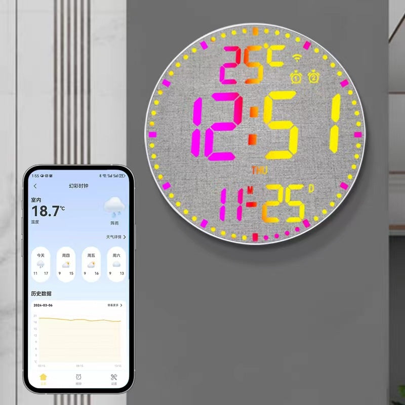 Digital Clock With RGB Color-Changing Wall Clock